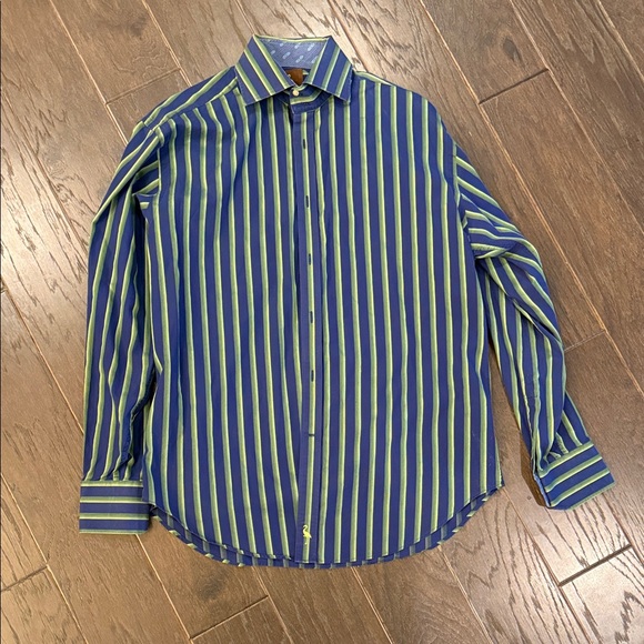 Tailorbyrd Other - Tailorbyrd Navy and Lime Striped Shirt